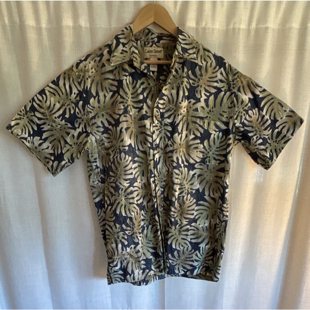 Cooke Street Men's Blue/Beige Floral Cotton Woven Short Sleeve Button-Up M